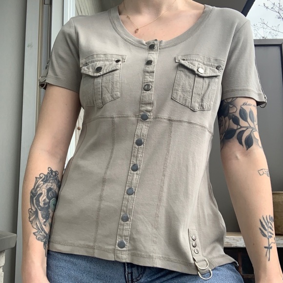 Khaki Green Vintage Slouchy Tactical T - Picture 1 of 3